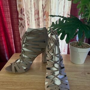 Madden Girl Taupe Lace-Up Heels